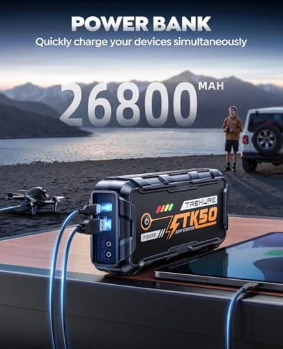 TREKURE Car Battery Jump Starter 8000A 26800mAh, Portable Car Jump Starter for All Gas and 12L Diesel Engines, Power Bank & Battery Jumper, Portable Jump Box Car Battery with Fast Charge, LED Light view 3