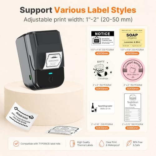 PM240 Label Maker Machine, Black, 3 Rolls with 40x30mm White Labels view 3