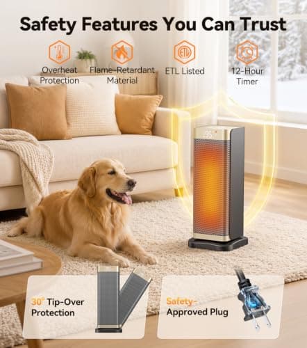 Space Heaters for Indoor Use, 16.3'' H Electric Heater with 12H Timer, ECO | 1500W Electric Heater with Thermostat, 70° Oscillation, Remote Control, 35dB Quiet Portable Heater for Bedroom, Office, Home view 2