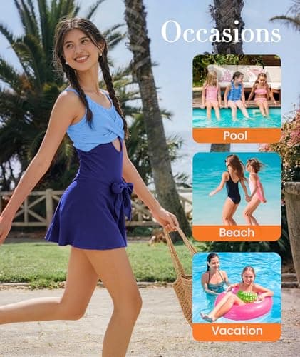 MFAVIP Girls One Piece Swimsuit Padded with Ruffle Skirt Girls Bathing Suit Adjustable Straps Teen Swimwear 9-16 view 6