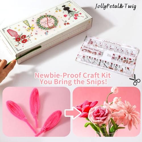 JollyPetal&Twig Pipe Cleaners Craft 5 Colors,Chenille Stems Plush Craft Kit,Pink Pipe Cleaners Flowers Kit with Floral Tape for Wedding Gifts Graduation Bouquet (Pink) view 5