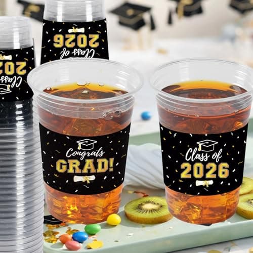 50Pcs 16oz Graduation Cups 2026 Black Disposable Plastic Cups Graduation Party Supplies Class of 2026 Decorations Graduation Party Decorations Festivities Grad Tableware Congrats Grad Party Supplies view 2
