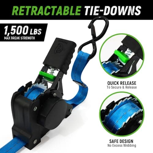 Retractable Ratchet Straps(4 Pack) - 1in x 10ft Self Retracting Ratchet Straps with Soft Loops, 1,500 lbs Break Strength Retractable Tie Down Straps, Easy Retract for Motorcyle, Cargo, Truck, Trailer view 2