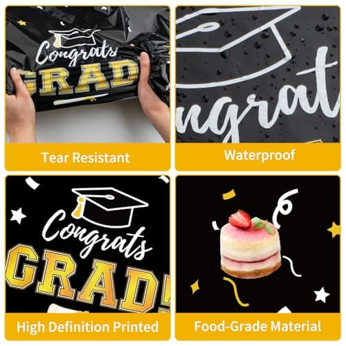 Labrostar Graduation Decorations 2026 Graduation Tablecloths Congrats Grad Table Cover for Class of 2026 Graduation Party Decorations Table Decor Party Supplies 3Pcs Black view 5