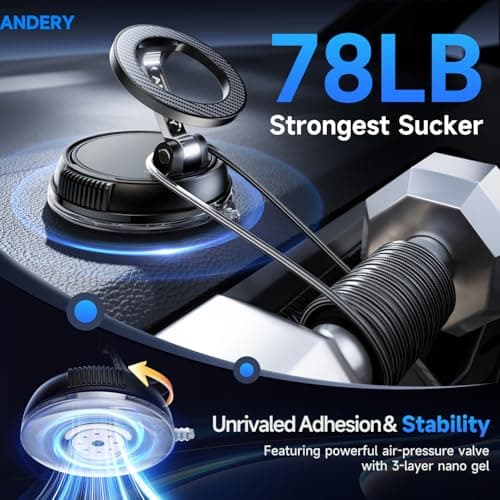 ANDERY Car Phone Holder for Magsafe [78+LBS Strongest Suction & 2400gf Magnetic] 360° Adjustable Car Phone Mount, Phone Holders for Your Car for iPhone 17 Pro Max 16 15 14 13 12 Plus Air, Carbon Fiber view 3