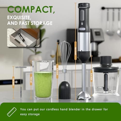 WHUTO 5-in-1 Cordless Immersion Blender,Touchscreen,Rechargeable Battery | 8-Speed Smart Touchscreen Control,2000mAh Battery Display,BPA-Free & Dishwasher-Safe,Beaker,Chopper,Whisk & Frother,Black view 6