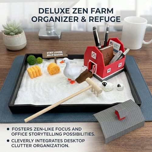 CMLDGIA Zen Garden for Desk Goose Mini Zen Garden Kit Desk Zen Sand Garden Decor with Barn & Interchangeable Signs Stress Relief Office Accessories Gift view 4