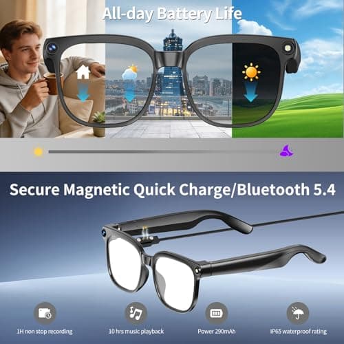 AI Smart Glasses with Camera, 8MP HD Anti-Shake Camera Glasses, 1080P Video Recording Sunglasses Dual Mic, Real Time Translation, Built-in ChatGPT Voice Assistant, Open-Ear Audio for Travel&Meetings view 4