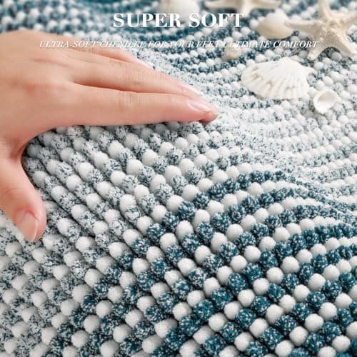 BSICPRO Bathroom Rugs and Mats Sets, 2 Piece Thick Absorbent Chenille Bath Mat Rug Set Non Slip, Soft Shaggy Bath Room Floor Mats for Bathroom, Machine Washable (20" x 60" Plus 20" x 32", Teal) view 2