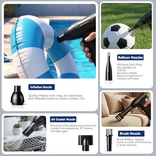 fourq Compressed Air Duster,Mini Vacuum Cleaner 2-in-1,4000 mAh,130,000 RPM Brushless Motor,8000Pa，120MPH/1.1LB Thrust Car Dryer Air Blower for Car Cleaning,Computer Cleaning view 3