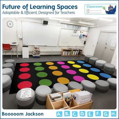 Booooom Jackson 7'6''x13' Colorful Circle Classroom Rug for Kids Room Seating Décor - Thick Nylon Large Preschool Carpet Daycare Rug for Teaching & Playroom, Non-Slip &No Triping,20X Stain Resistance view 6