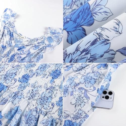 GRACE KARIN Women's Summer Floral Maxi Dress 2026 Ruffle Sleeve Smocked Sundress Flowy Wedding Guest Long Dresses with Pocket view 5