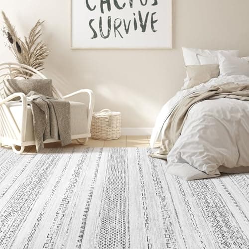 Nakagishi 9x12 Area Rug Living Room: Washable Boho Large Neutral Modern Soft Farmhouse Rugs Stain Resistant Indoor Floor Non-Slip Carpet for Bedroom Nursery Kids Playroom Office Dining Room- Grey view 6