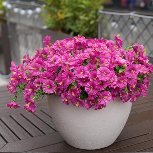 maxkes Artificial Flowers for Outdoors, UV Resistant Fake Silk Morning Glory, Realistic Faux Plants for Outside Porch Patio Window Box Hanging Planter (16, Fuchsia) view 6