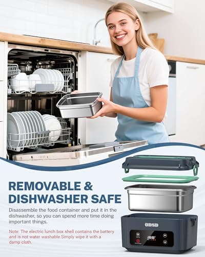 ODSD Cordless Electric Lunch Box for Adults, Heated Lunch Box with 130min Battery Life, Self-Heating Portable Electric Food Warmer with 1.2L Container for Truck, Office, or Outdoor Worksite view 6