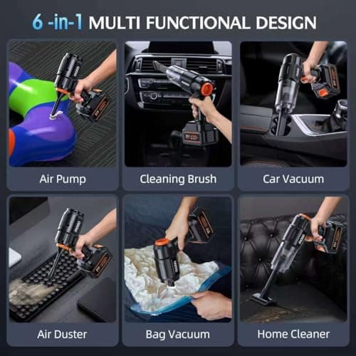 FAOGO Car Vacuum Portable Cordless, 50000Pa High Power Brushless Motor, Rechargeable Handheld Vacuum with 2 Batteries & Charger, 6-in-1 Vacuum Cleaners for Home, Pet Hair & Keyboard, Ink Black view 4