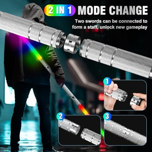 JOINBO Light Up Swords Saber with RGB Colors,Dueling Light Sword for Adults and Kids,FX Sound （Motion Sensors and Metal Hilt,Type-C Rechargeable,Halloween Xmas Toys Present,Galaxy War Fighters view 5