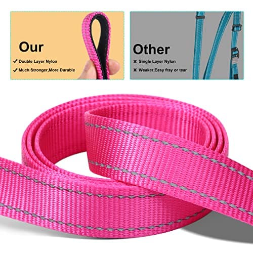 Jumpress Soft Neoprene Padded Dog Collar and Leash Set for Small Medium Large Dogs, Reflective Durable Nylon Dog Collar with 5ft Leash Easy for Walking, Hot Pink,Neck fit 10.5-15.5’’ view 2