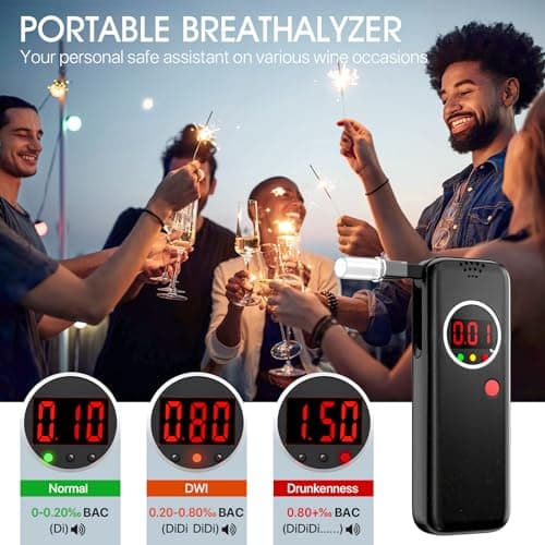 Breathalyzer, Breathalyzers for Alcohol with LCD Digital, Display Alcohol Breathalyzer Tester for Home Use, Portable Breathalyzer with 10 Mouthpieces and Carrying Case (Black) view 6