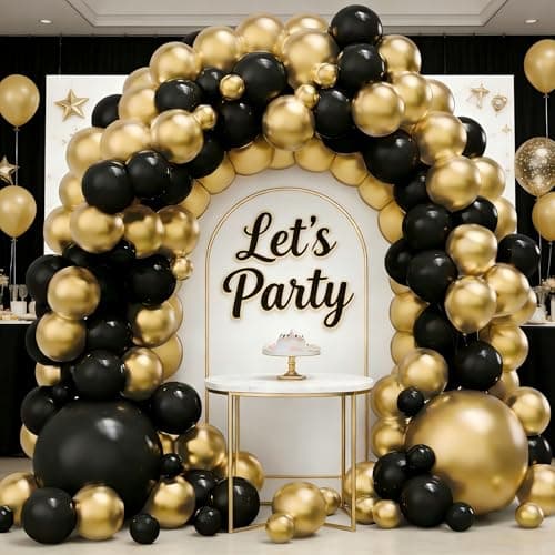 Black and Gold Balloon Garland Arch Kit, 160PCS Black Gold Latex Balloons for New Year Wedding Anniversary Birthday Party Decorations view 5