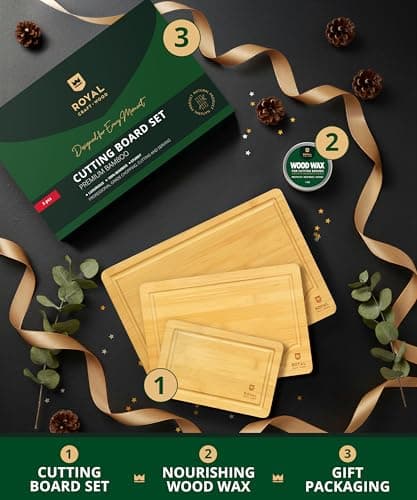 ROYAL CRAFT WOOD Wooden Cutting Boards for Kitchen Meal Prep & Serving - Bamboo Wood Serving Board Set with Deep Juice Groove Side Handles - Charcuterie & Chopping Butcher Block for Meat view 2