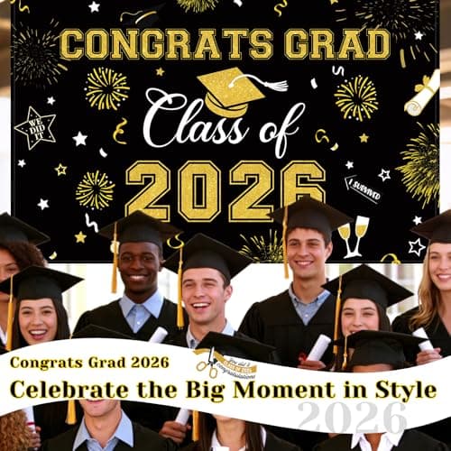 Oeyliz Graduation Decorations 2026 Congrats Grad Banner Class of 2026 Graduation Banner 2026 Graduation Decor Class of 2026 Banner High School College Celebration Party Supplies Yard Sign (Black Gold) view 4