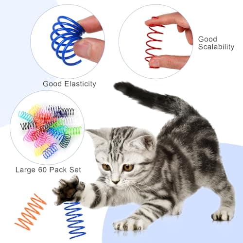 JCSHIMO 60 PCS 12 Colors Cat Spring Toys, Cat Spiral Springs for Indoor Cats, Kittens Toys Plastic Coil for Swatting, Biting, Hunting view 3