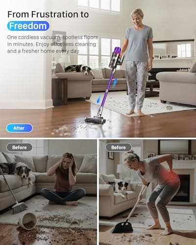 iXlion Cordless Vacuum Cleaner for Home - Powerful Stick Vacuum with HEPA Filter, 55-Min Runtime, LED Light, Anti-Tangle Brush, Detachable Battery,Lightweight Vacuum for Pet Hair,Carpets & Hard Floors view 2