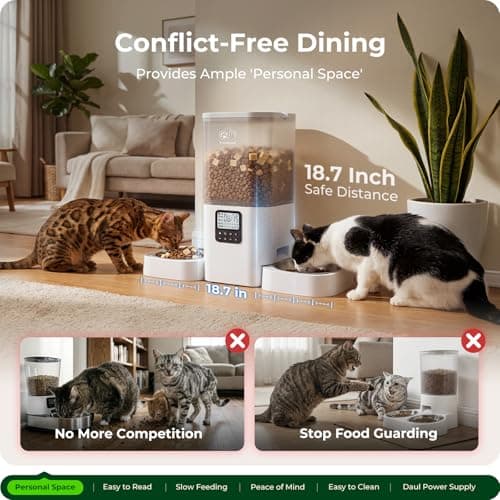Frienhund Timed Automatic Cat Feeder 2 Cats with Slow Feed: Dual Automatic Dog Feeder with Information Visualization, Programmable Auto Cat Food Dispenser for Multiple Pets,Detachable for Clean-29 Cup view 2