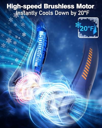 EYERZ Portable Neck Fan - Rechargeable Personal Fan with Neck Support, 5-Speed Quiet Lightweight Long Lasting Neck Fan, Fathers Day, Mothers Day Gifts, Full Surround Cooling for Travel, Hot Flashes view 3