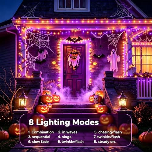 C9 Solar Halloween Lights,33ft 50LED Outdoor Halloween Lights,Orange Purple view 6