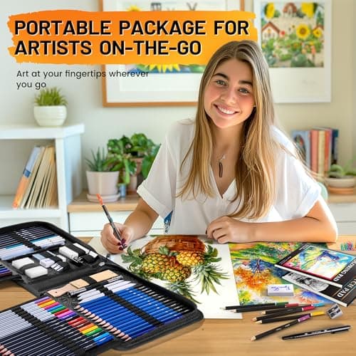 106 PCS Art Supplies Sketching Kit, Pro Drawing Pencils with 3-Color Sketchbook, Coloring Book, Colored Graphite Charcoal Watercolor & Metallic Pencils, Drawing Supplies Gifts for Artists Adults view 2