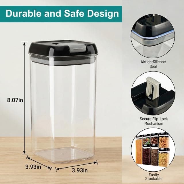 OMIO Airtight Kitchen Storage Containers (6-Pack) - Easy-Grip Pull Tab Lids, BPA-Free Plastic Canisters for Pantry, Countertop, Fridge – Organize Cereal, Grains, Flour, Sugar, Snacks & Candy view 3