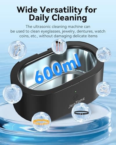 JeaTone Ultrasonic Jewelry Cleaner, 46KHz Sonic Jewelry Cleaner Machine for All Jewelry, Eyeglasses, Retainers, Dentures, Rings, Watches, Earrings & More, 304 Stainless Steel 20oz Cleaning Pod (Black) view 4