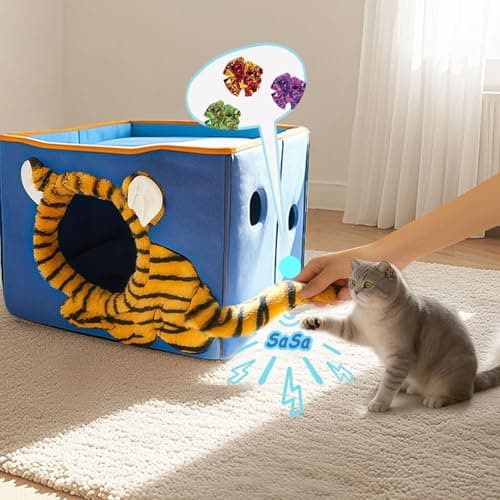 CWV Interactive Cat Toys for Indoor Cats, Kitten Toys with Scratch Pad， Cat Hideaway with Peekaboo Holes, Tiger Cat House Cave with Soft Pillow view 3
