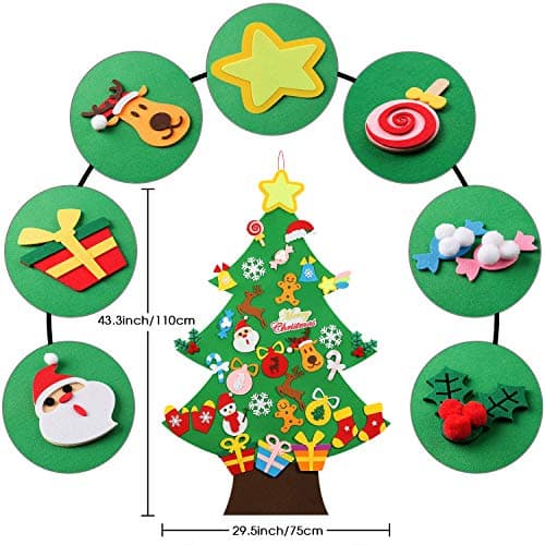 TOBEHIGHER Felt Christmas Tree for Toddlers, 41Pcs DIY 3D Wall Xmas Tree view 4