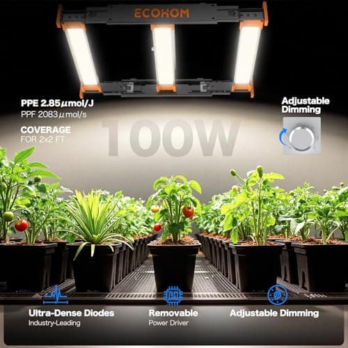 ECOHOM Bar 100W LED Grow Light, Full Spectrum, Dimmable, Daisy Chain, High PPFD, 2x2ft Coverage, for Indoor Plants Seed Starting, Vegs and Bloom, Retractable, Pro Lamp for Grow Tent Commercial Use view 2