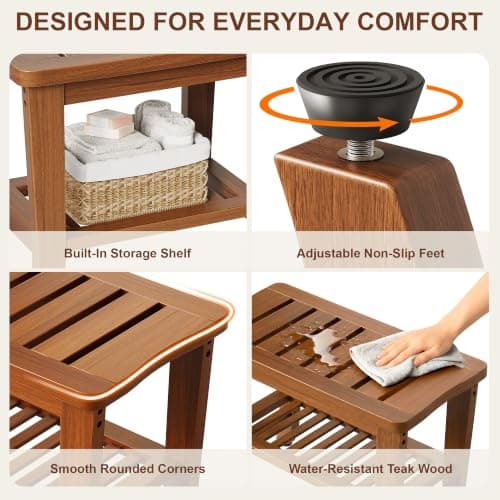Jekruiet 201 Teak Shower Bench view 4