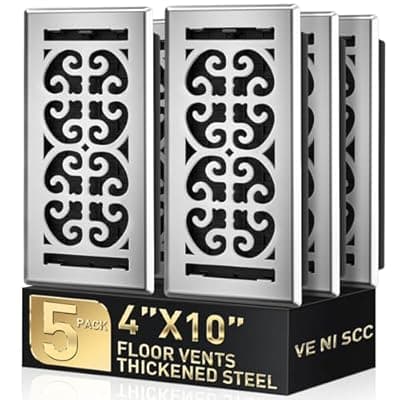 Floor Vent Covers 4x10 Inch – Heavy Duty Walkable Air Vent Cover for Home Floor & Wall - Decorative 2MM Thicker Metal Floor Register with Easy Adjust Airflow Switch - Satin Nickel HVAC Vents - 5 Pack