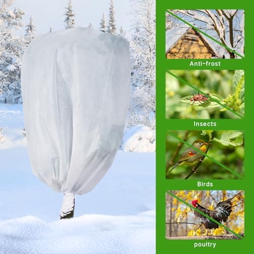 Garutom 2-Pack Plant Covers Freeze Protection 48" x 72" 2.2 oz, Frost Cloth Plants Jacket Drawstring Tree Cover for Outdoor Plants, Shrub Potted Plants Winter view 6
