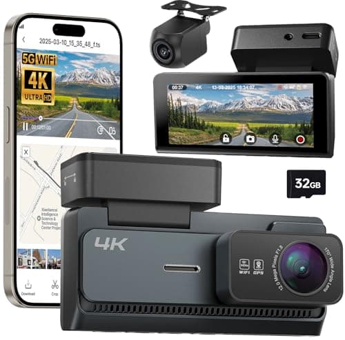 Yonvim 4K Dash Cam Front and Rear with GPS, 3.39" Screen, Dash Camera for Cars with App, 24H Parking Mode, Car Dash Cam with 32GB Card