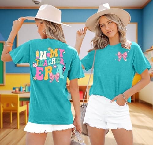 PICKID Teacher Shirts Women: in My Teacher Era T-Shirt Pencil Bow Graphic Tee Back to School Teaching Gift Casual Tops view 5