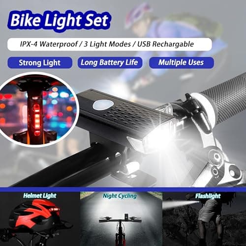 USB Rechargeable Bike Lights Set Bike Lights For Night Riding, 3 Light Modes, Ideal for City Commuting, Mountain Biking, and Outdoor Adventures with Front Headlight and Rear Taillight Bike Accessories view 4