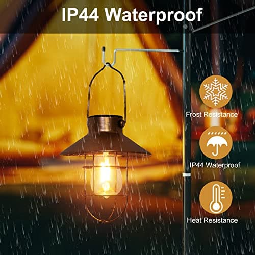 pearlstar Solar Lanterns Outdoor Metal Solar Powered Hanging Lights Waterproof for Barn Wall Yard Garden Patio Garage Balcony Porch Fence Decor, Warm White Edison Bulb (Copper-2pack) view 3