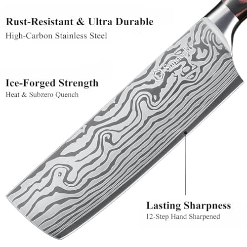 Sunnecko Japanese Nakiri Knife 7 Inch - Carbon Steel Chef Knife Vegetable Cleaver with Sheath, Kitchen Gift for Home Cooks, Professional Kitchen Knife Gift Box view 6