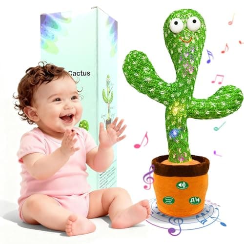 Hunfur (Updated Volume Adjustment) Dancing Mimicking Talking Cactus Toy,Funny Gift for Toddler 1 2 3 Year Old Boy Girl,Singing Record Repeat What You Say Light Up Baby Infant Toys 6-12 12-18 Months