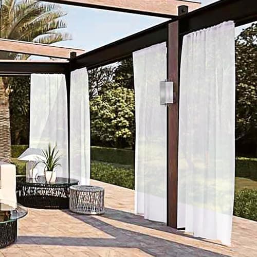 SpaceDresser Waterproof Outdoor Sheer Curtains for Patio - 4 Panels Rod Pocket Indoor Voile Sheer Curtain for Living Room,52W x 84L inch, White view 3