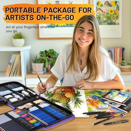 106 PCS Art Supplies Sketching Kit, Pro Drawing Pencils with 3-Color Sketchbook, Coloring Book, Colored Graphite Charcoal Watercolor & Metallic Pencils, Drawing Supplies Gifts for Artists Adults view 2