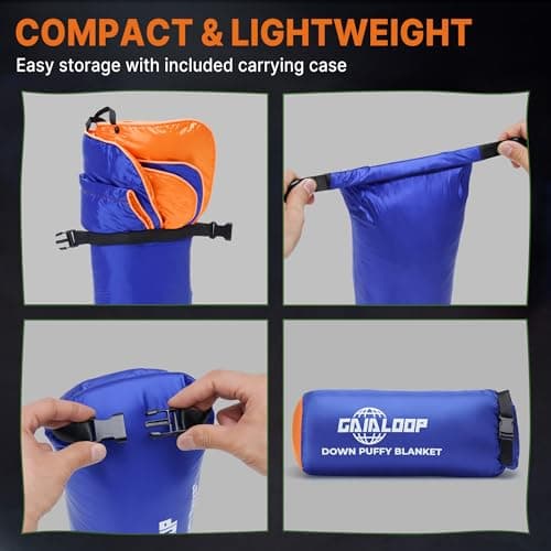 Gaialoop Down Puffy Blanket for Car Camping Outdoor Travel Backpacking, Duck Down Lightweight Portable Soft Warm Cozy Camping Blanket Quilt, 53"x78", Lake Blue view 5