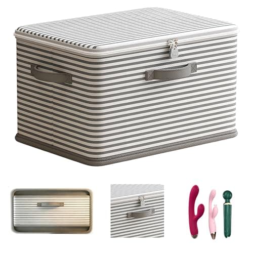 JCL Discreet Lockable Adult Toy Box Storage Organizer with Zipper Lid, 15x10x10 Inch Large Capacity Travel Case, Secure Lock Privacy Bag for Women & Men Clothes Container(Gray Stripes) — image 1